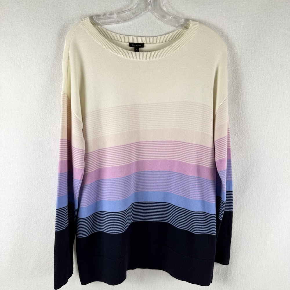 Talbots Talbots End-On-End Ombré Sweater Sz M Pastel Rainbow Preppy Coastal Knit